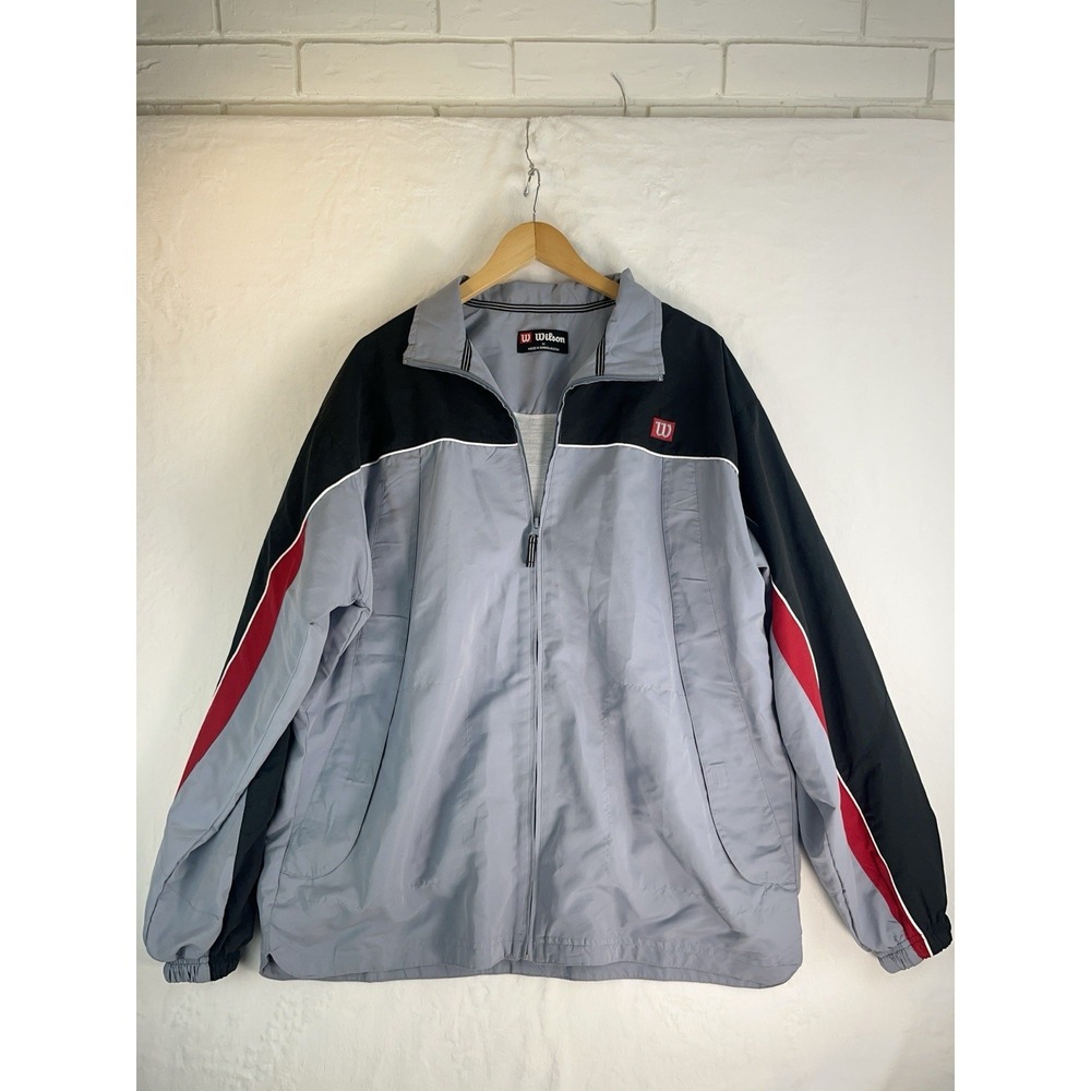 VTG Wilson Light Wind Breaker Men's M Black Gray Red Sports Retro Gym Athleisure
